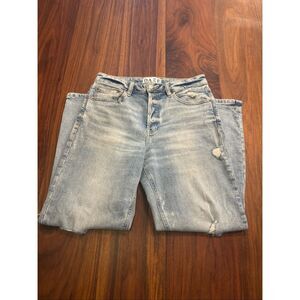 Daze Women's Light Wash Button Fly Straight Leg Whiskering Ripped Jeans Size 28
